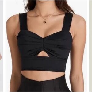 NWT AJE. Cutout Bustier Edgy Fitted Crop Top Tank Button Back Black Size 8